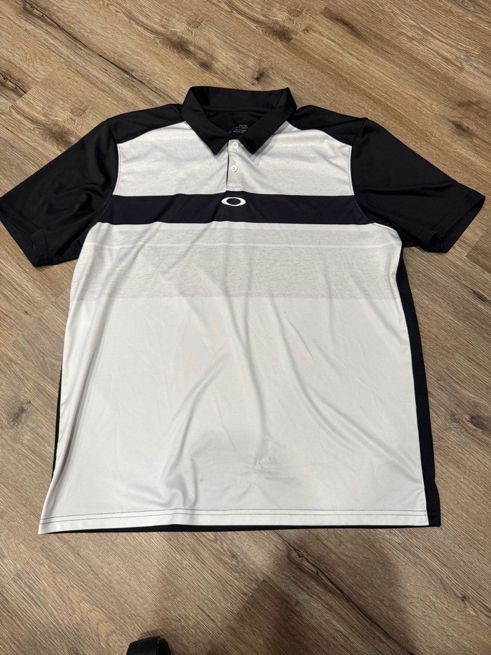 Y2K Oakley Men’s Black and White Striped Performance Polo